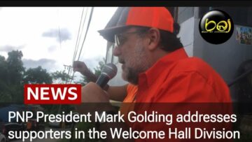 PNP President Mark Golding addresses supporters in Welcome Hall Division (South St James)